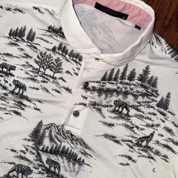Greyson Other - Greyson Wolf Toile Forrest Performance Polo‎ Men's M White Black St Ives Stretch